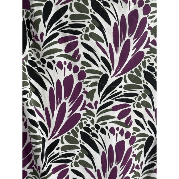 Chicos White Purple Olive Floral 3/4 Sleeve V-Neck Cotton Woman Sz 1 Medium Top - Picture 11 of 13
